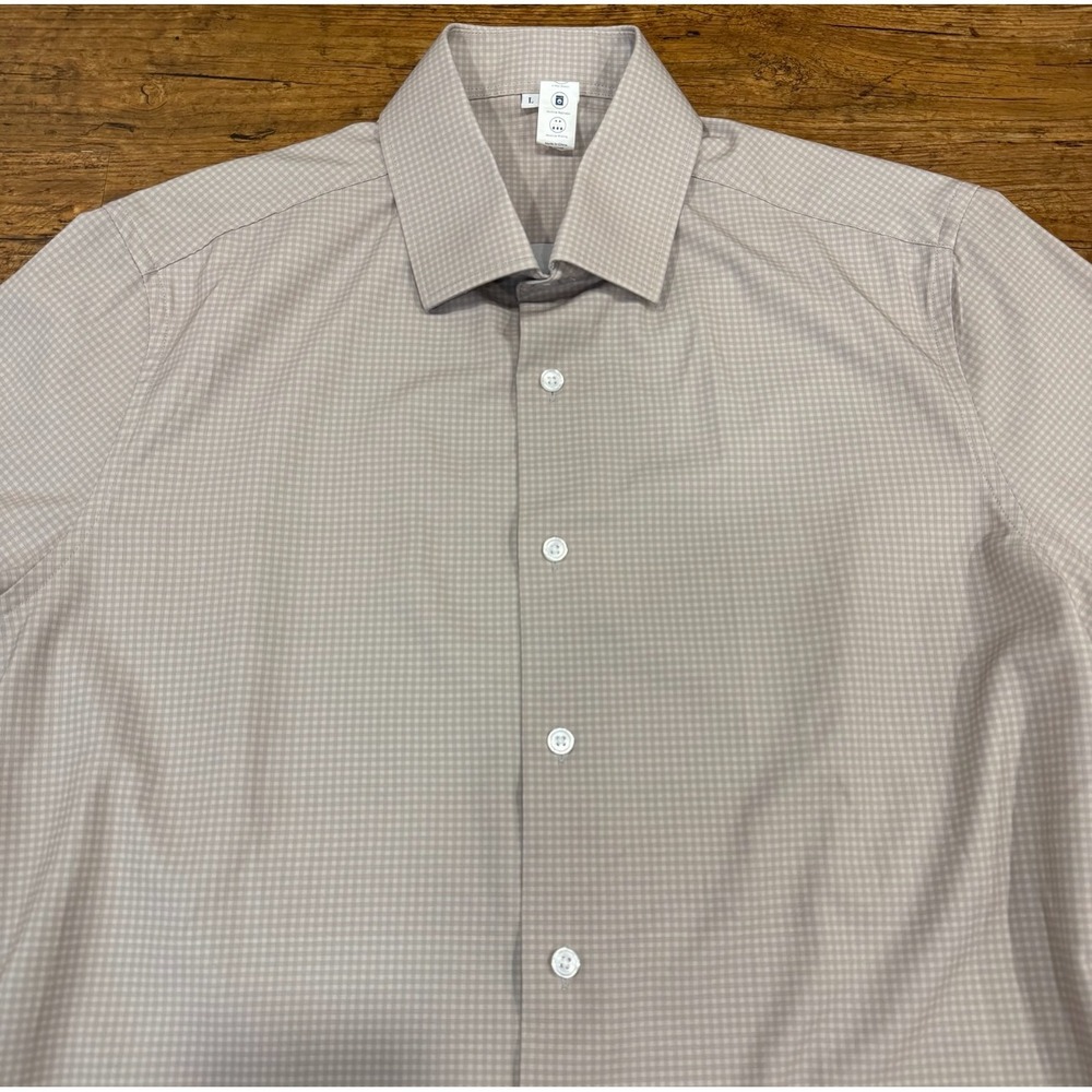 State & Liberty Beige‎ Check Performance Long Sleeve Button Up Dress Shirt Men L
